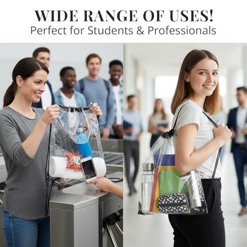 2 Pack Waterproof Clear Stadium Approved Drawstring Bags – See Through PVC