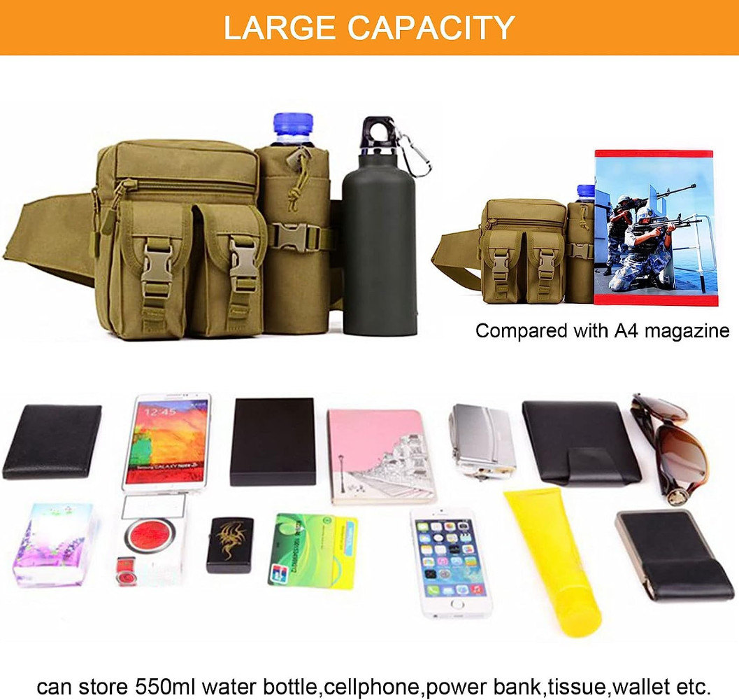 Outdoor Tactical Waist Fanny Pack Pouch Camping Hiking with Water Bottle Bag