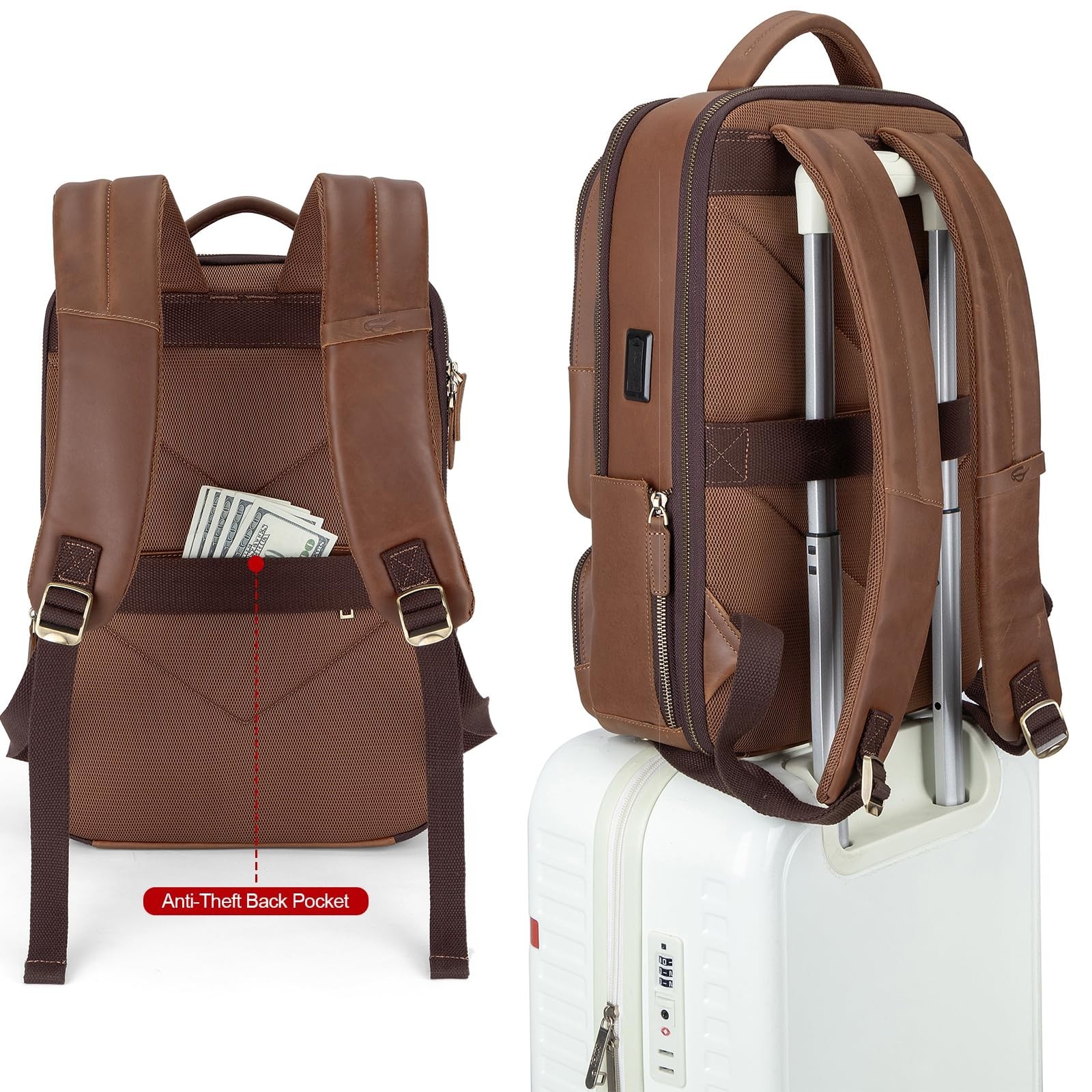 Leather Laptop Backpack for Men & Women, 15.6″ Business Travel Rucksack, Vintage