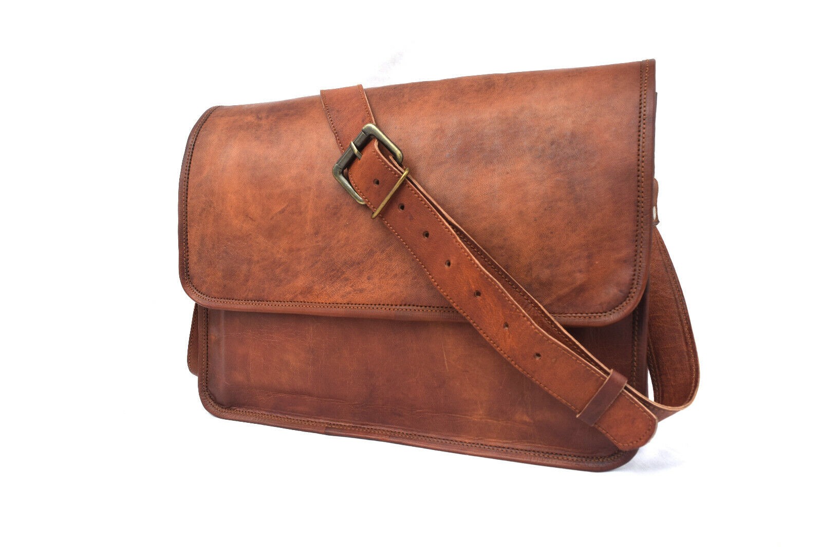 14 In Leather Messenger Bag Office Laptop Satchel School Crossbody Shoulder Bags