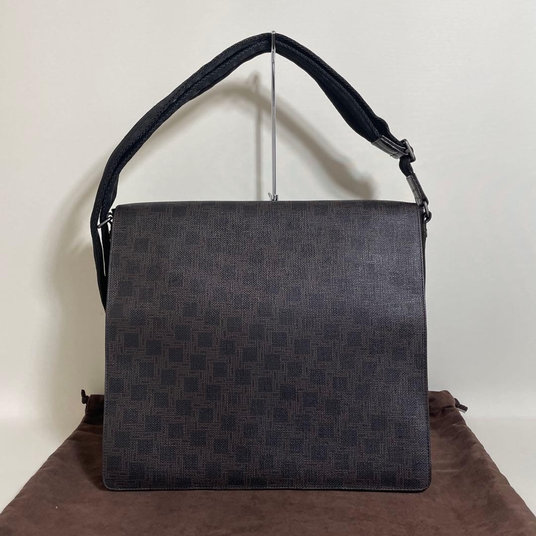 Dunhill Messenger Bag Dark Brown PVC Leather Adjustable Strap 29×33-37cm