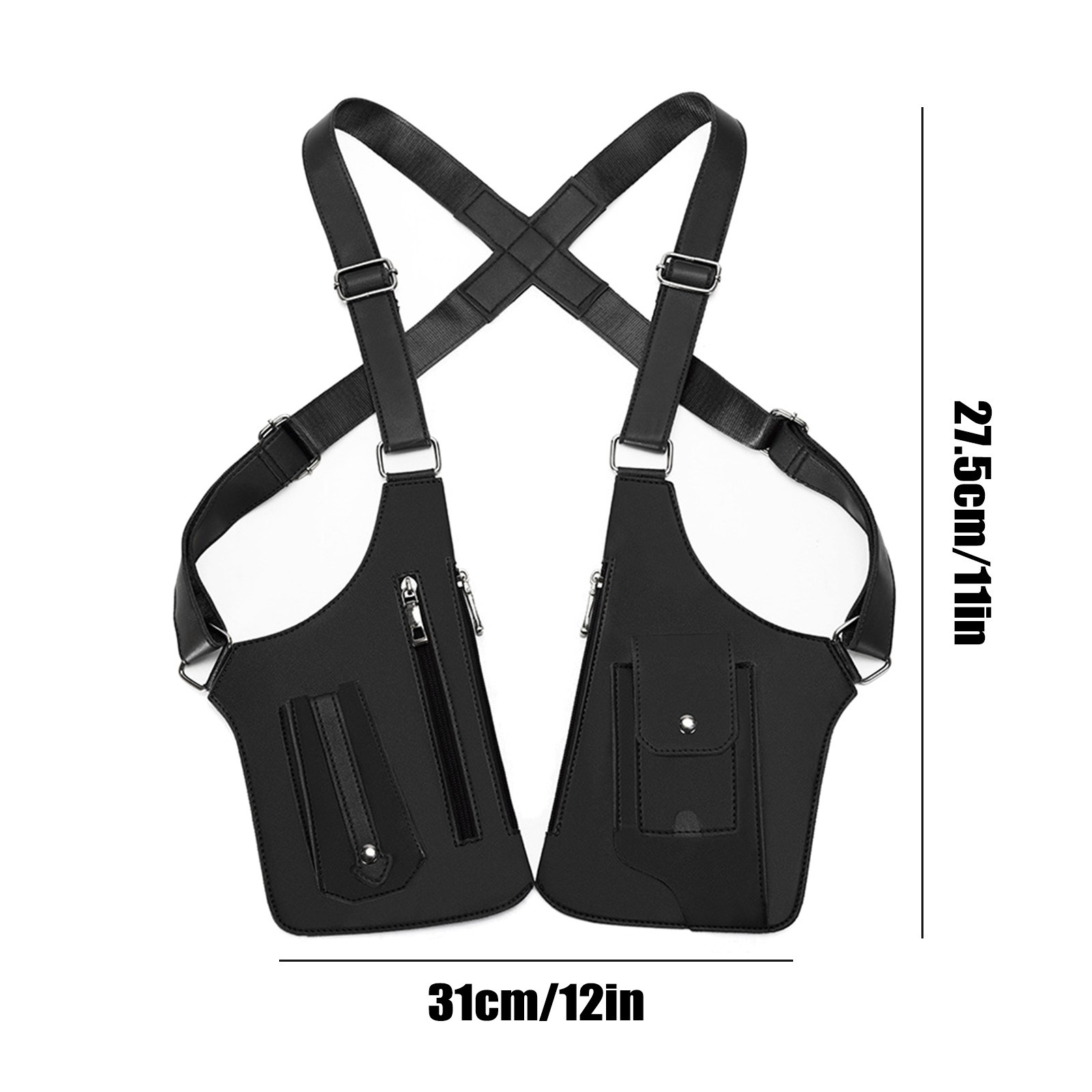 Men Double Shoulder Underarm Bag Anti Theft Holster PU Leather Travel Chest Bag