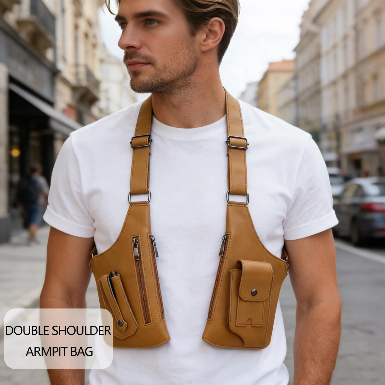 Double Shoulder Armpit Bag for Men, Adjustable Underarm Shoulder Bag AntiThef…