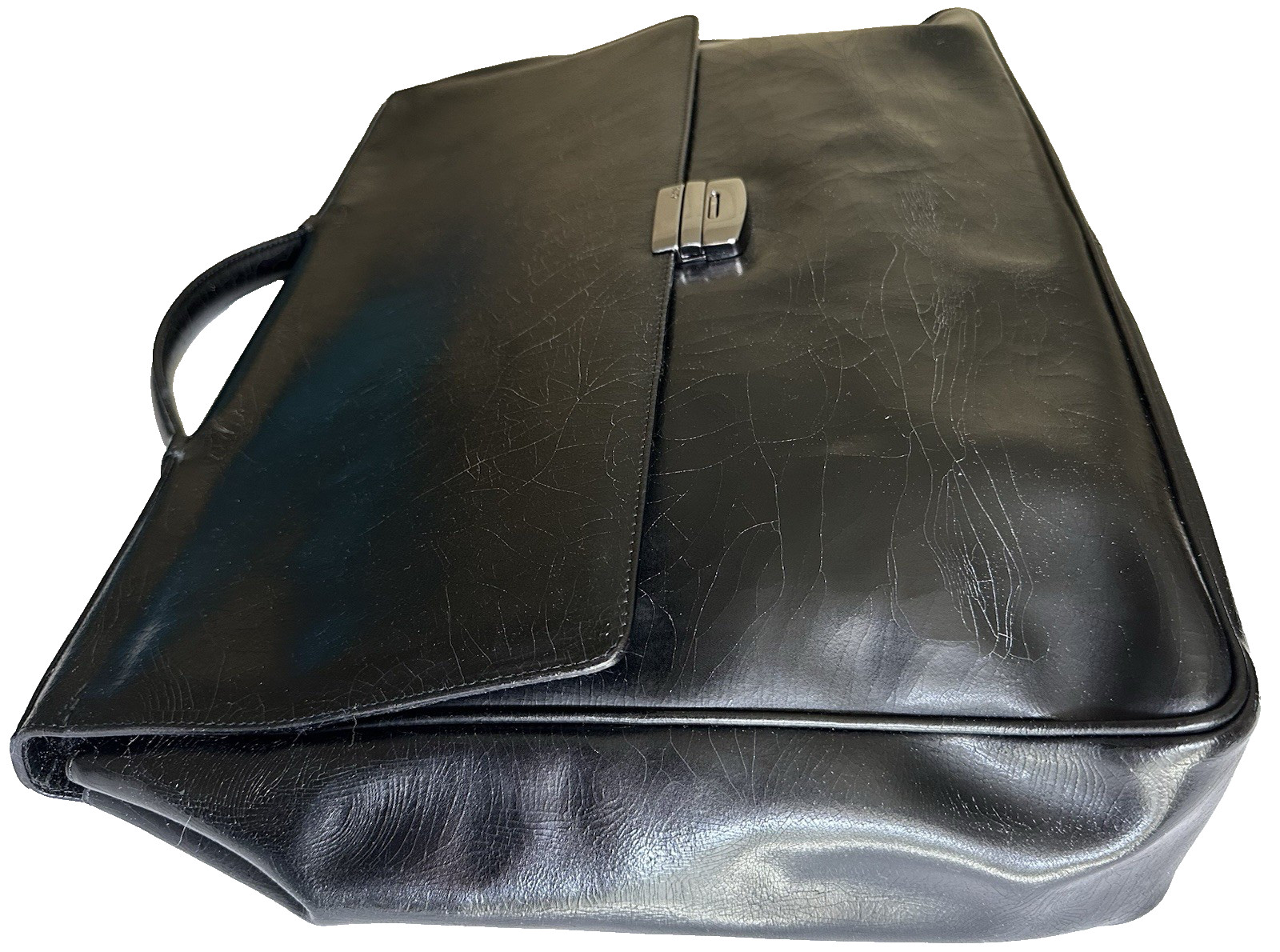 VTG EXTE Italy Black Leather 1990’s Soft Attache Briefcase Business Bag PreOwned