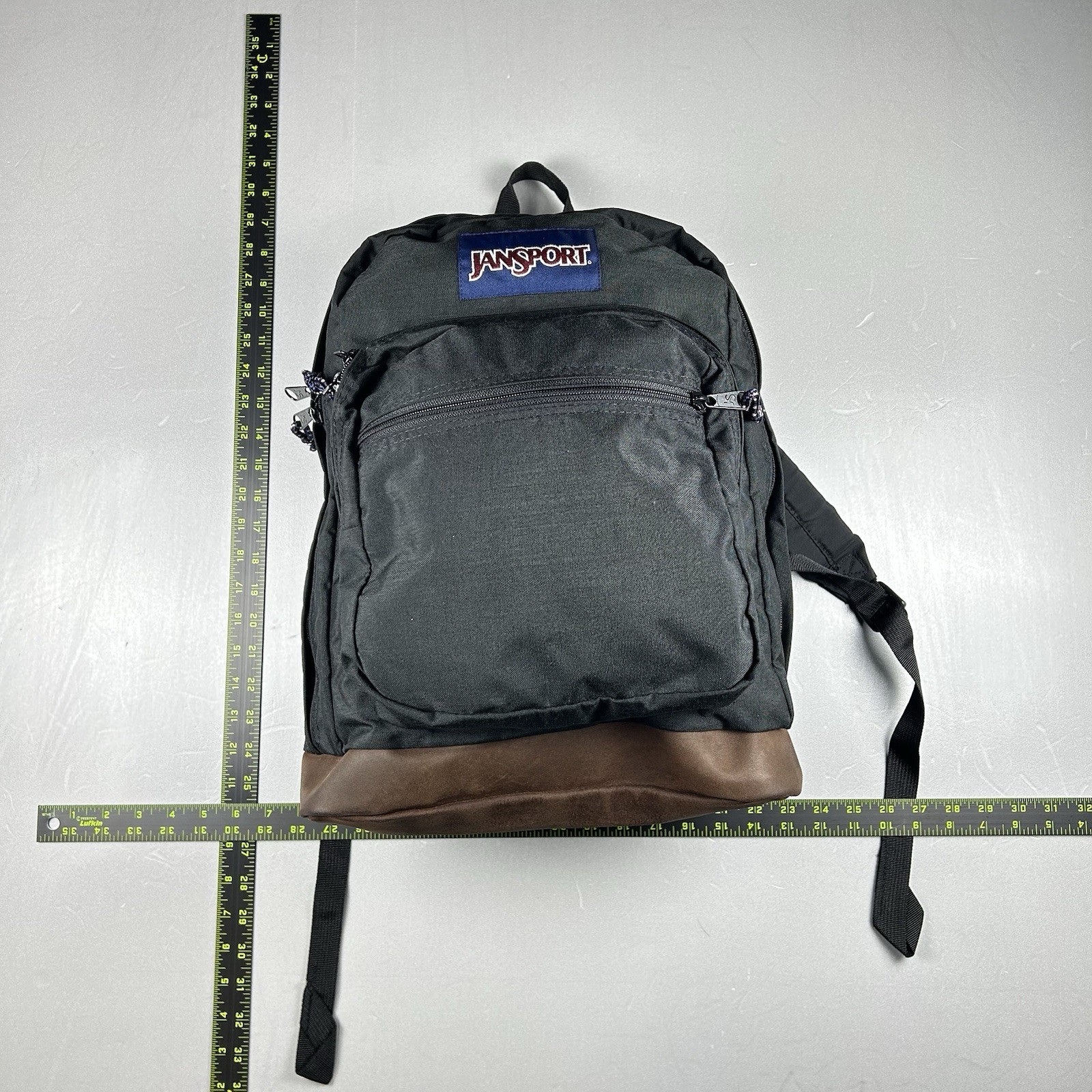 Jansport Backpack Black Suede Leather Bottom Cool Student Style 43-800 Vintage