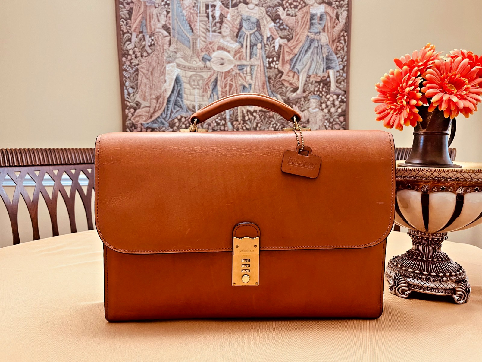 SCHLESINGER BROTHERS English Tan Heavy Leather Briefcase / Lawyer Bag – USA