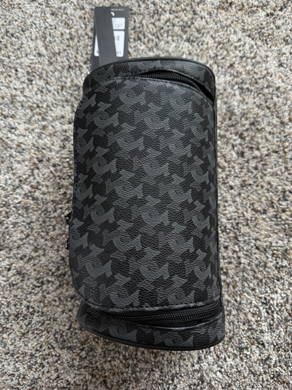 True Religion Aukka Black Houndstooth Toiletry Dopp Kit Bag W/ 2 Travel Bottles