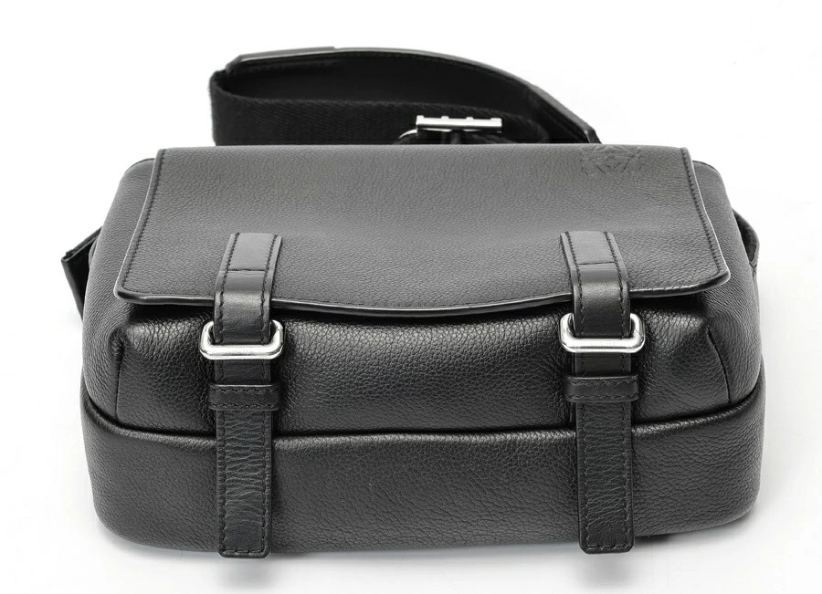 LOEWE Military Messenger Bag Shoulder Leather Black