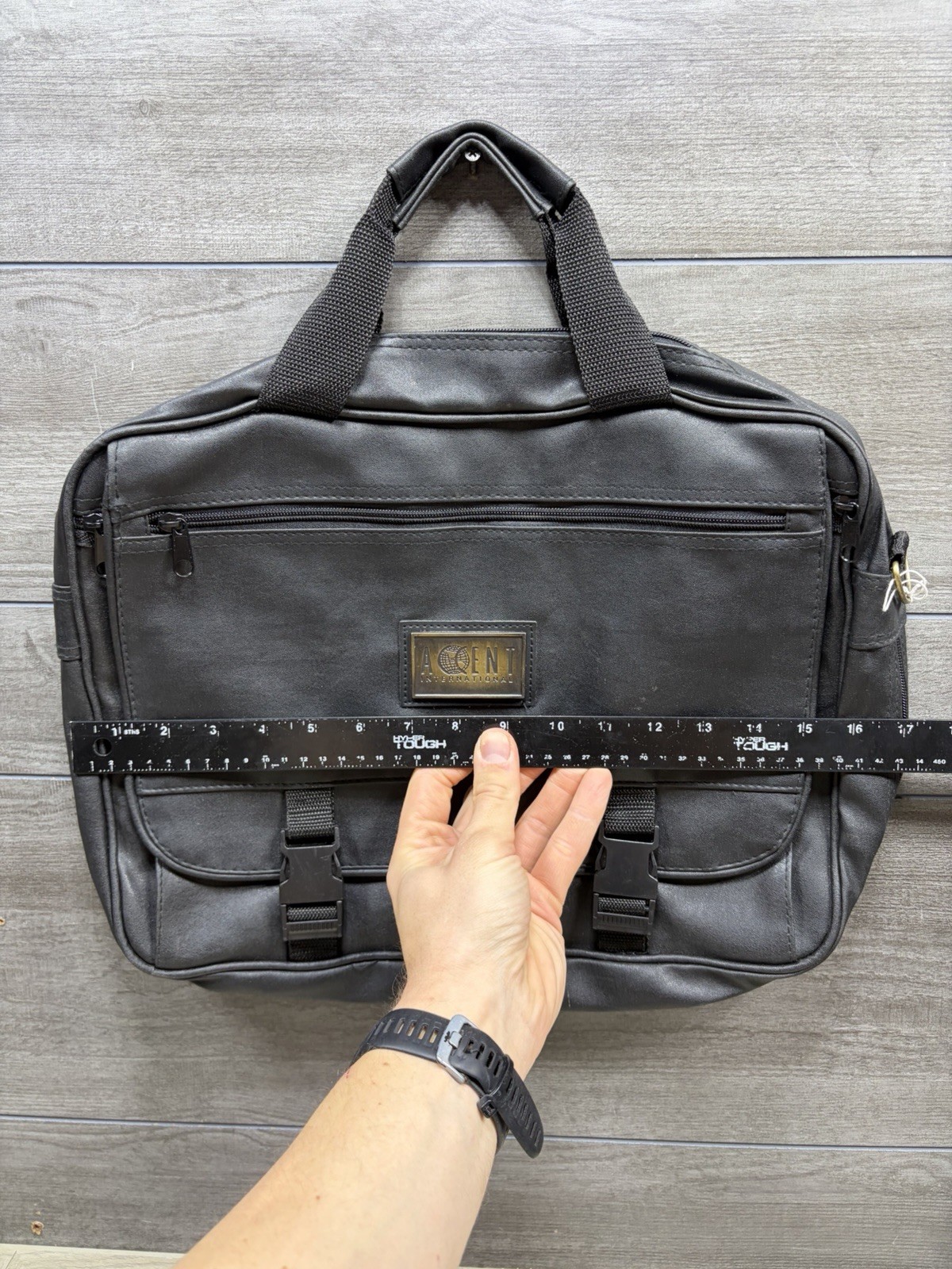 Accent International Black Leather Messenger Laptop Back Carry On Black