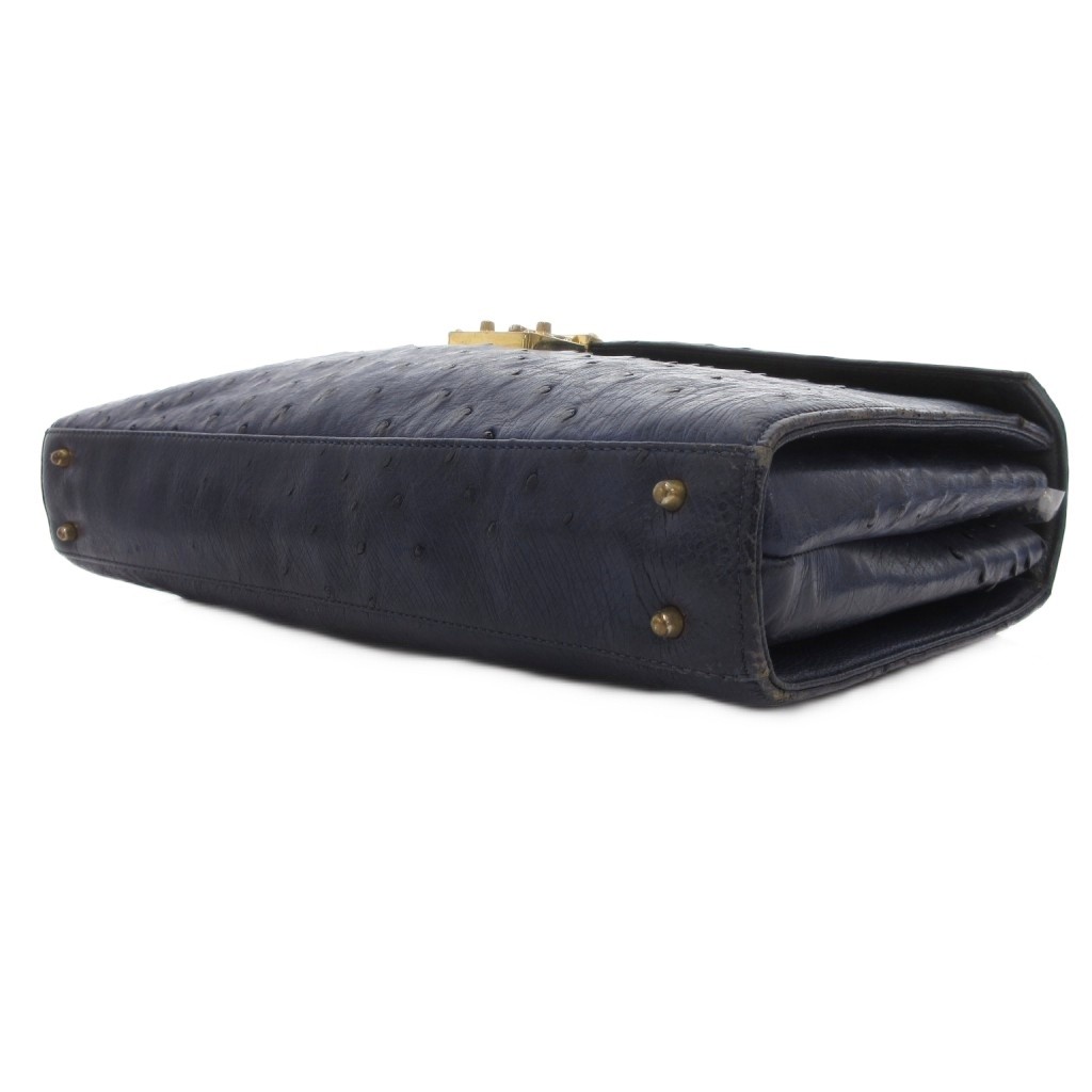 No-brand Navy Ostrich Leather Briefcase, 8.7″ x 2.4″ x 12.6″, Used C