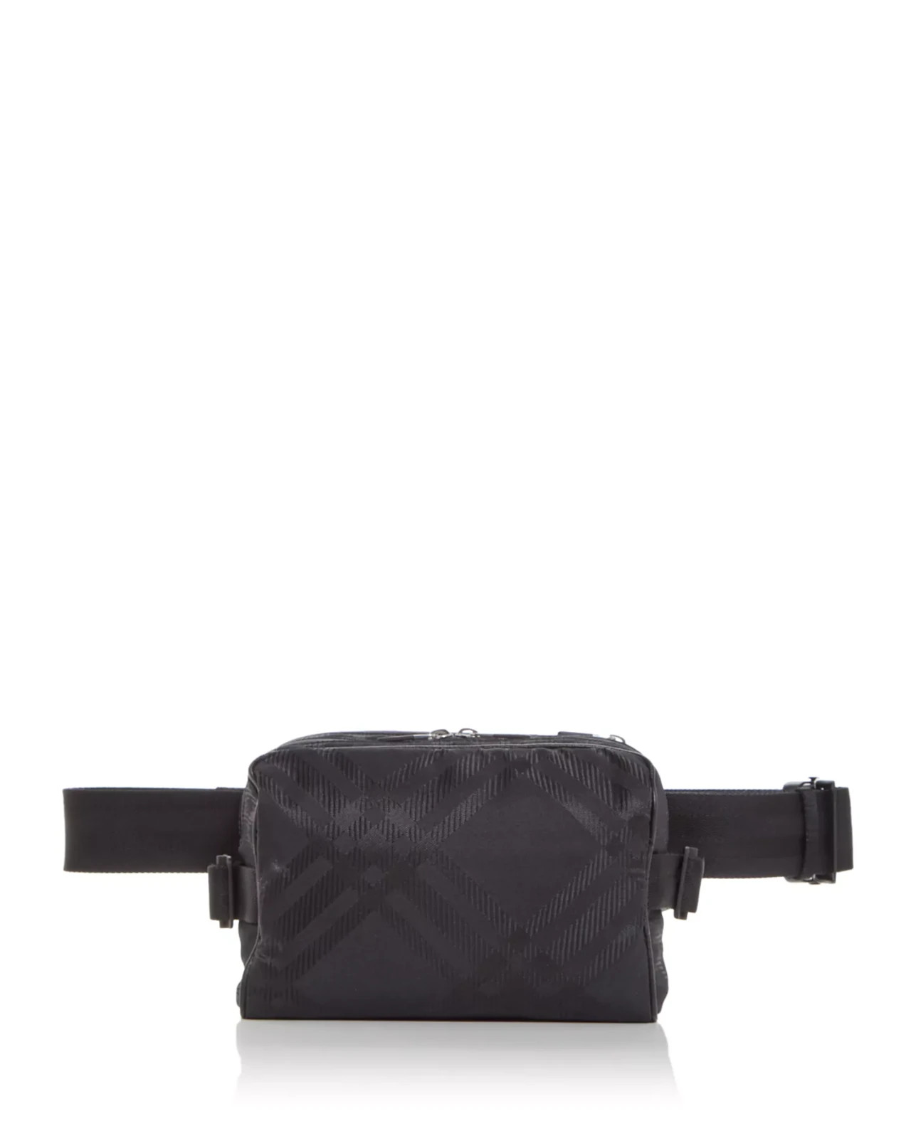 Burberry Check Jacquard Belt Bag Men’s Black Adjustable Waist Strap Zip Closure