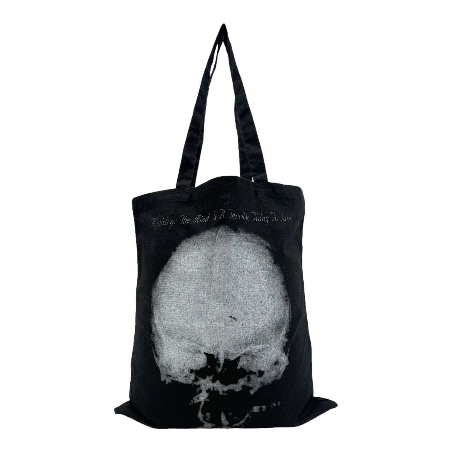 MINISTRY The Mind Is A Terrible Thing Canvas Tote Bag Flat Gothic Skull BLACK