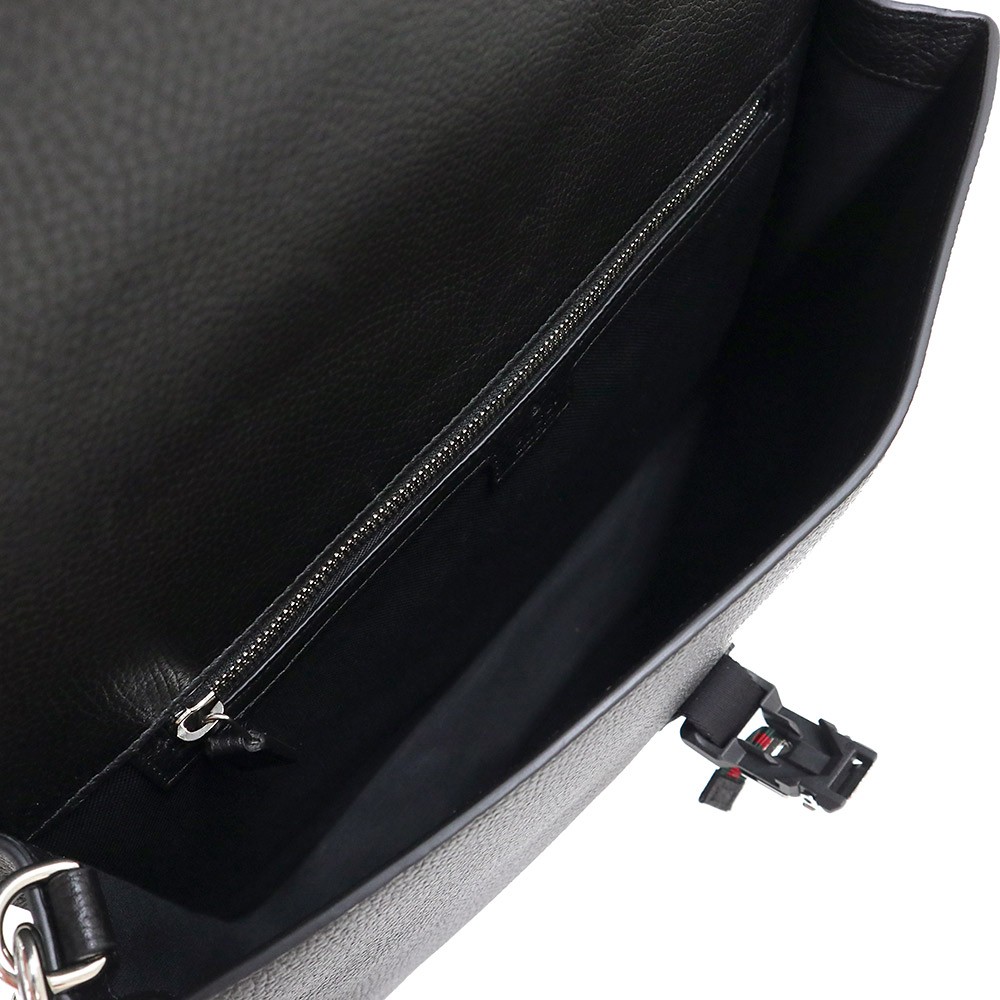 GUCCI Web Stripe Medium Clutch Soft Grain Leather , Black 816755
