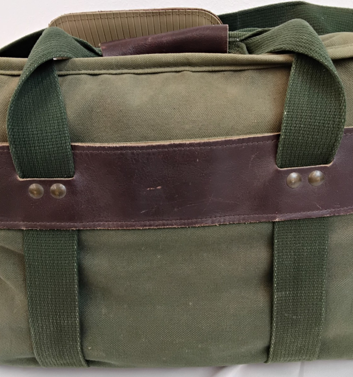 Boyt Duffle Bag Leather & Green Canvas Ducks Unlimited Added #Z4984