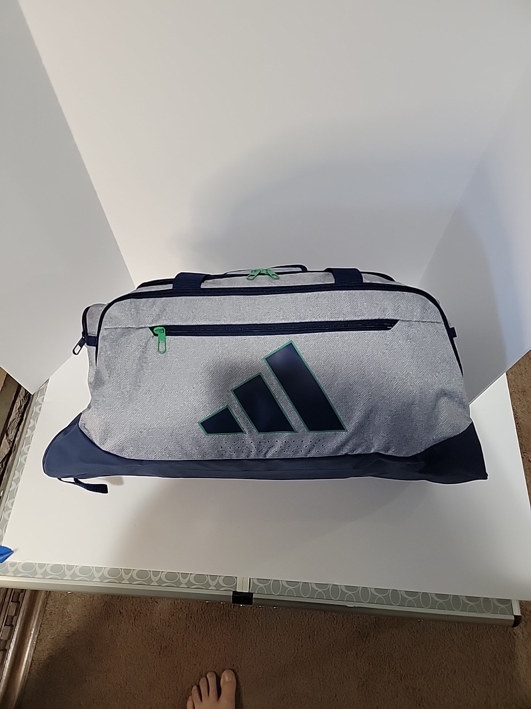 adidas Defender 5 Medium Duffel Bag, 5159471 JJ7730 Twill S10-Ash/Dark Blue/Gree