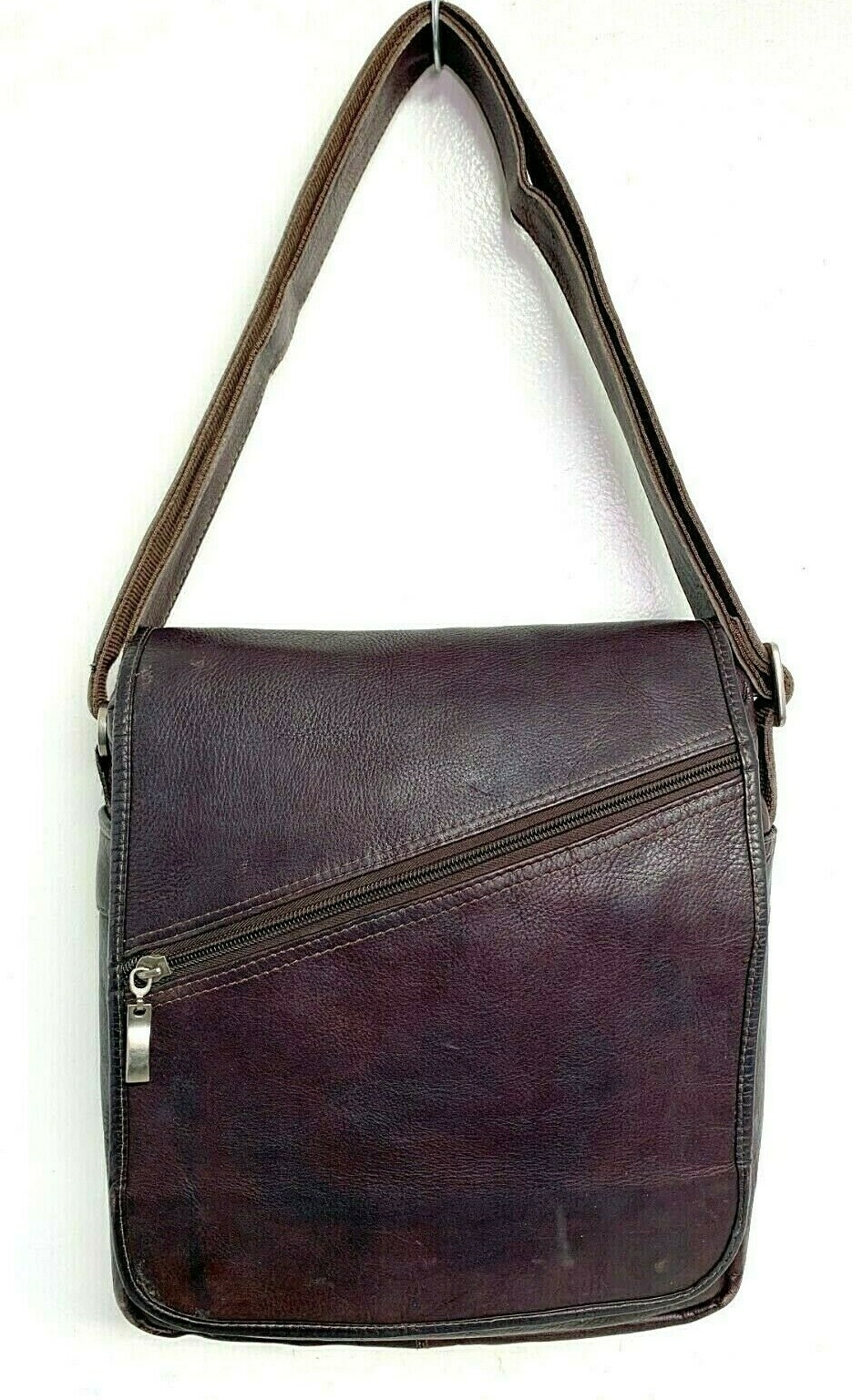 Colombia BROWN GENUINE LEATHER FLAP ZIP TOP MESSENGER SHOULDER BAG