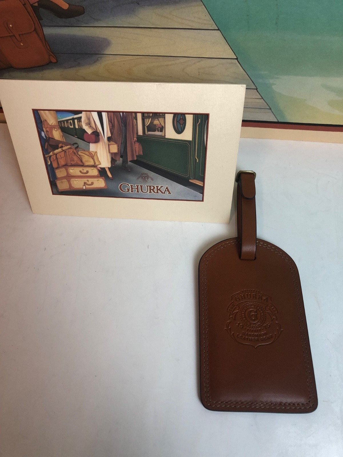 Original Ghurka Collection No. GA 100 Large ID Luggage Tag Chestnut Leather