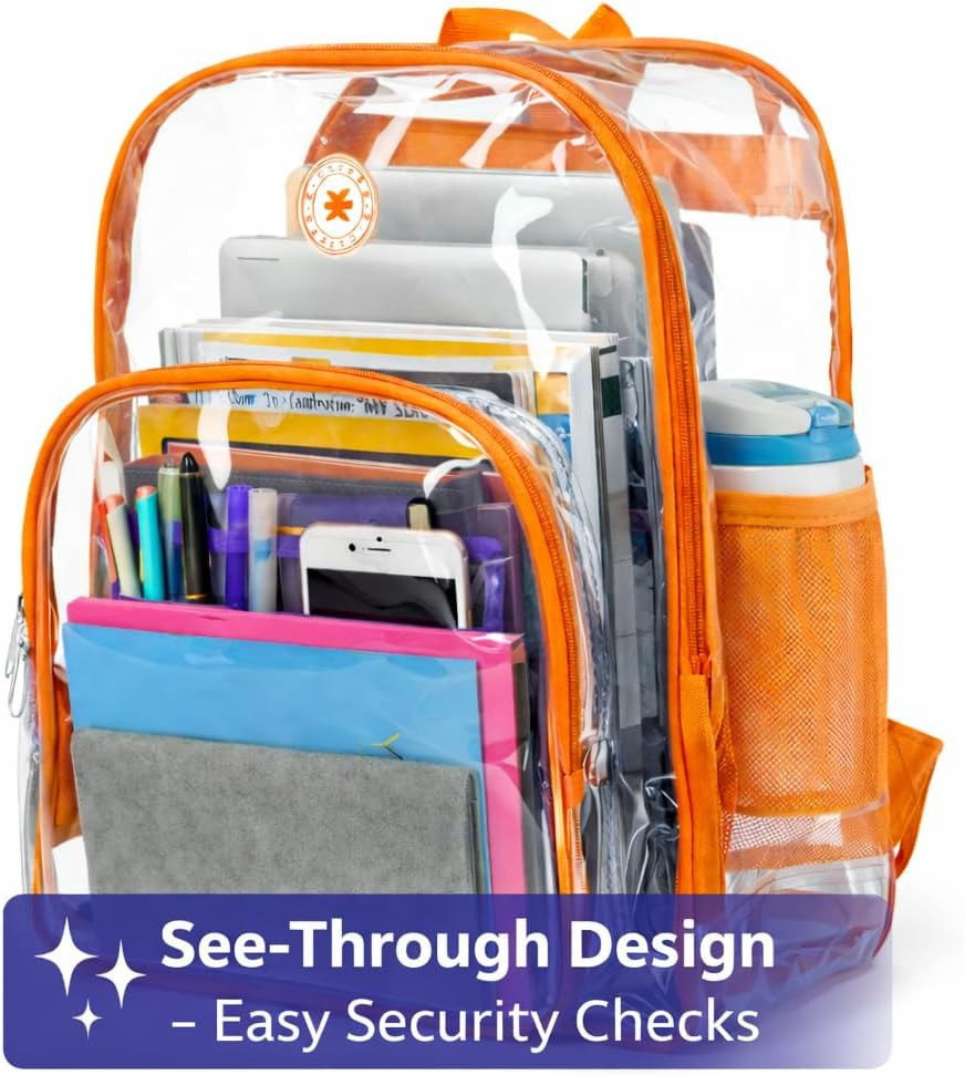 K-Cliffs Large Transparent Backpack Clear Heavy Duty School Bag Durable Student