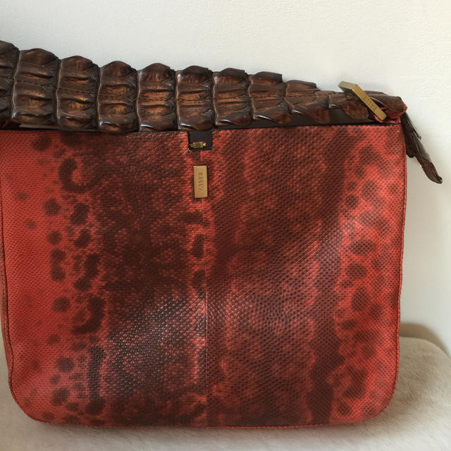 BALLY unique Crocodile Python Red Brown shoulder bag 30×24×4cm