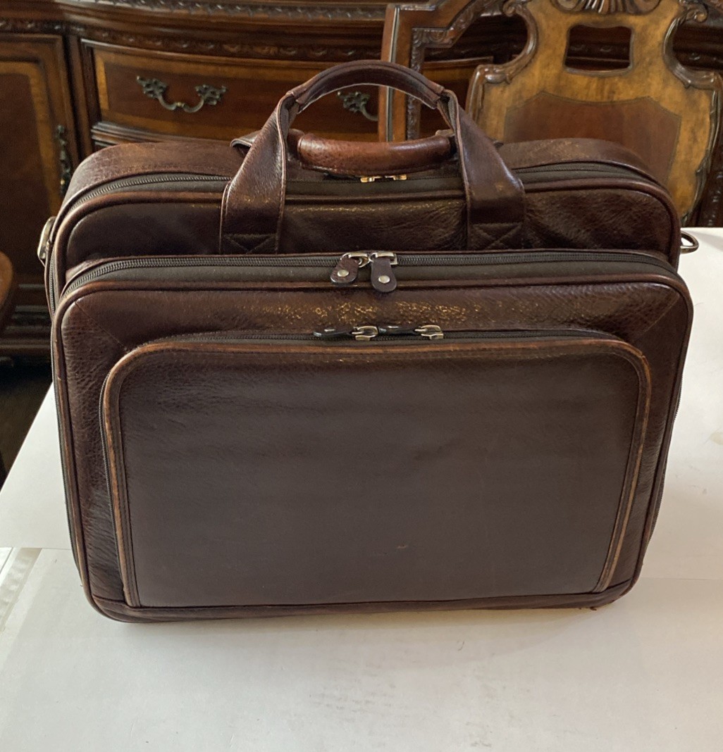 Vintage WILSON Genuine Leather Brown Travel Bag Expanding 5 Zipper Compartments