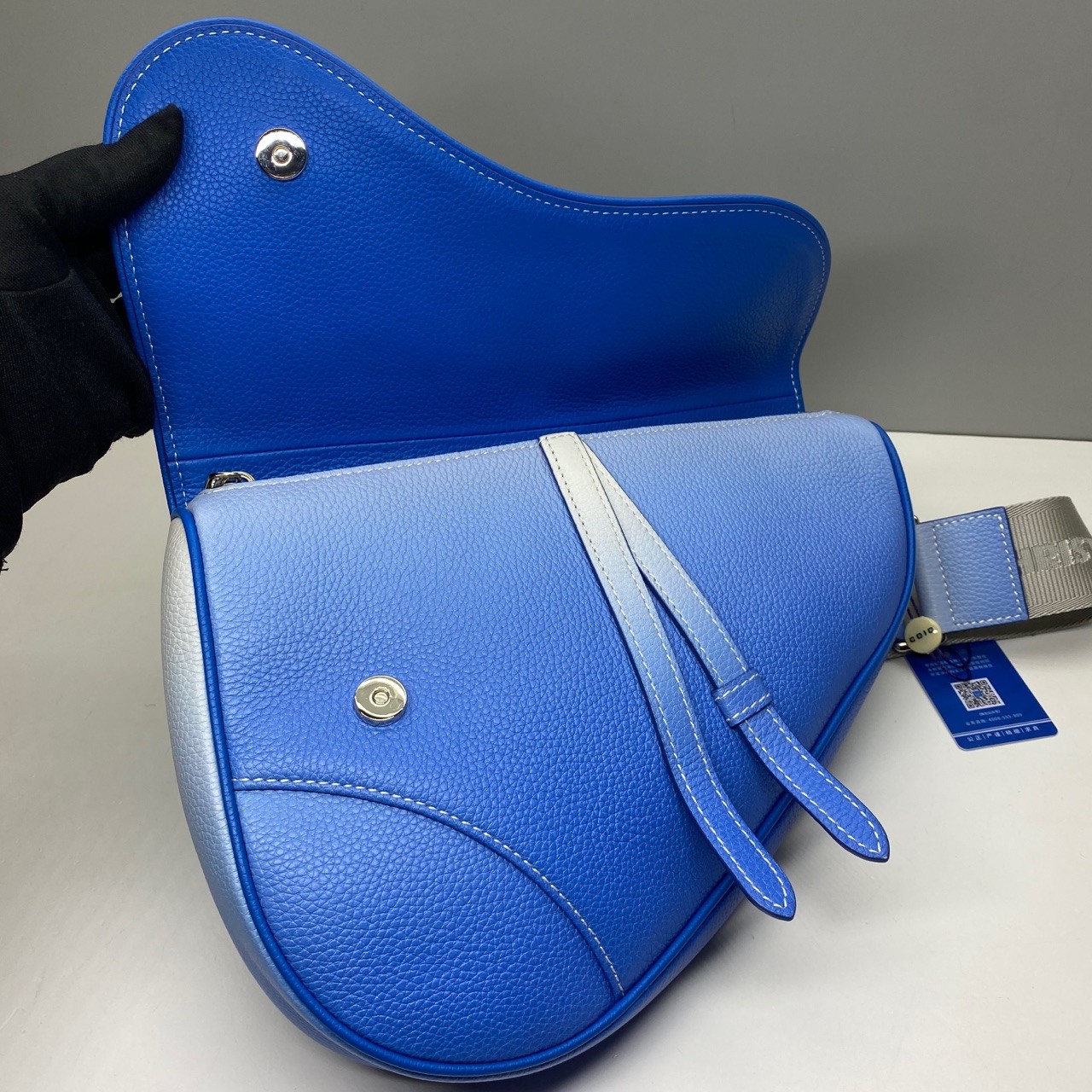 Dior Pre-Owned Authentic Saddle Bag Blue Leather 20×28.6x5cm