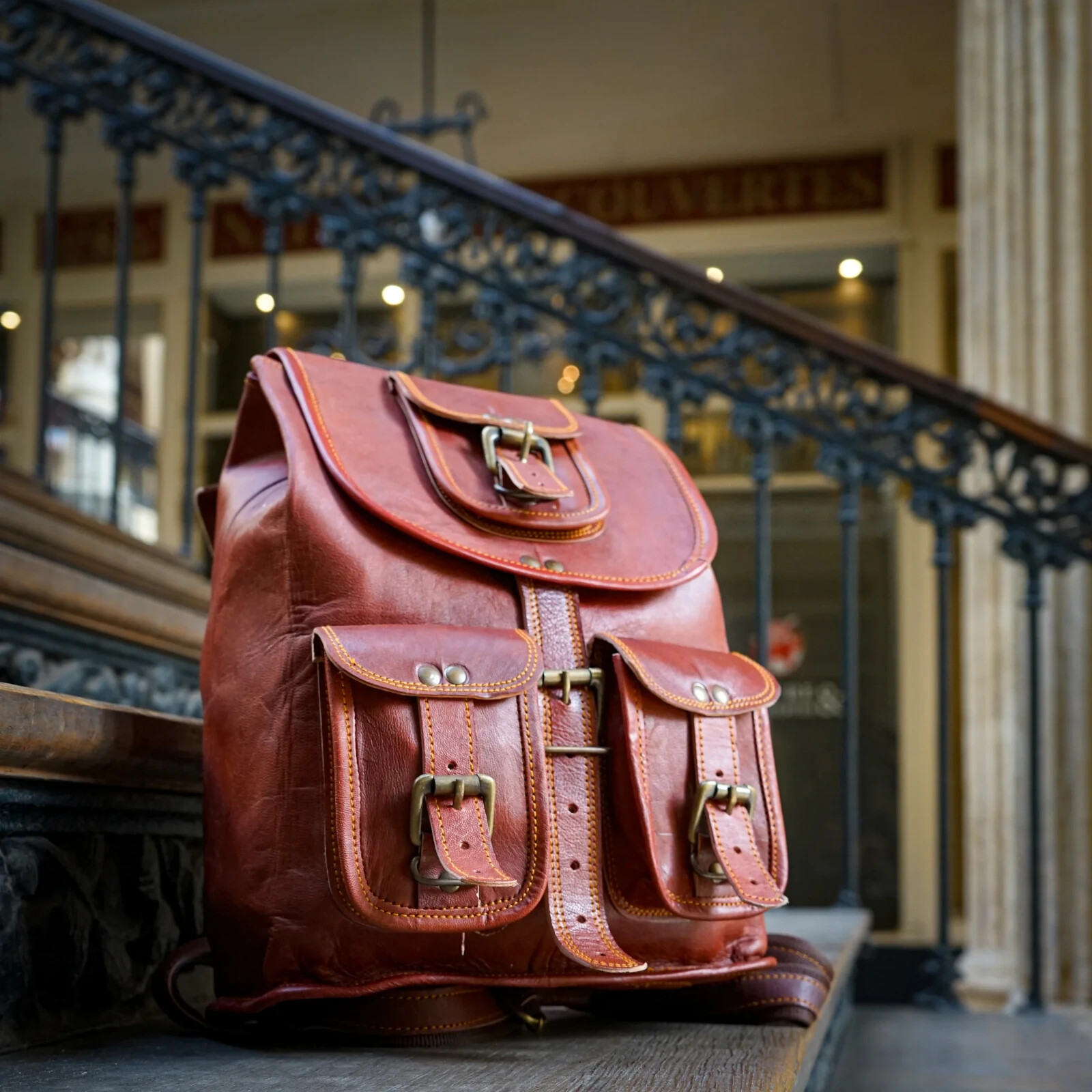 15″ Lambskin Leather Backpack Bag Men Vintage Laptop Rucksack Satchel Travel New