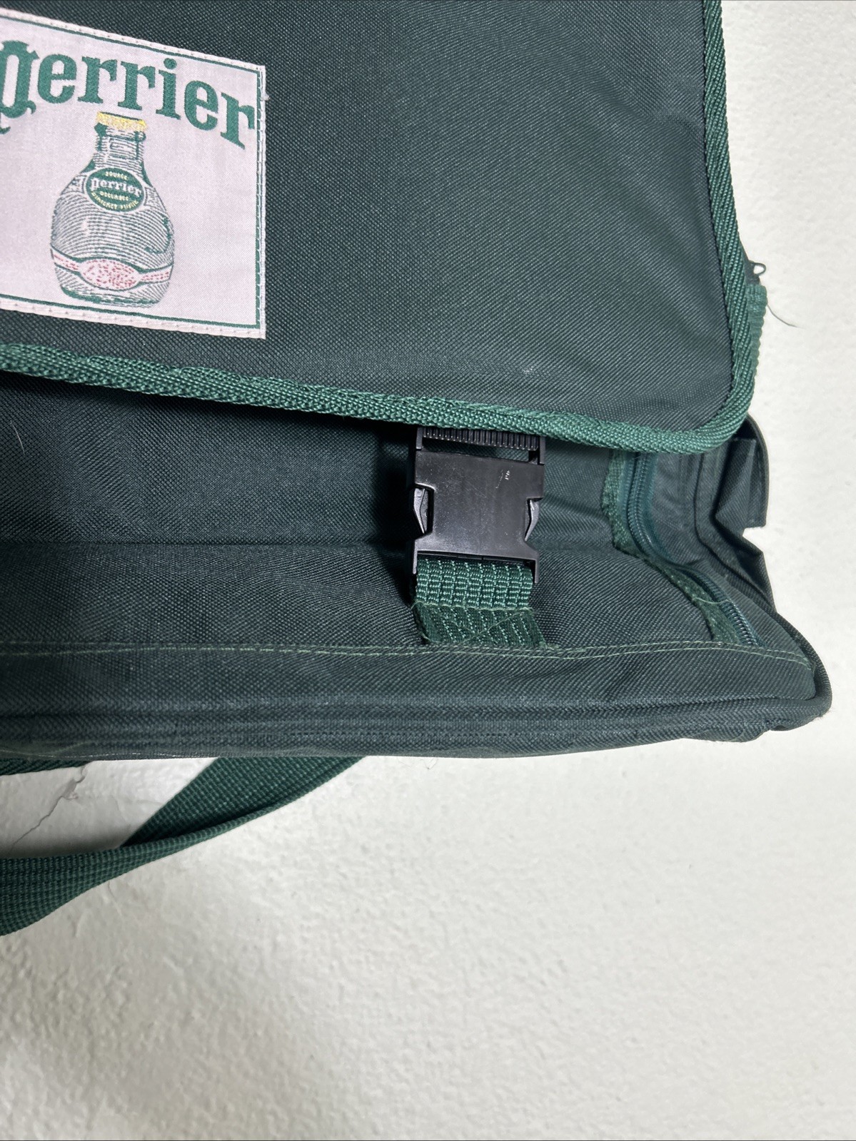 Vintage Perrier Sparkling Water Crossbody Messenger Bag Green 17x12x6