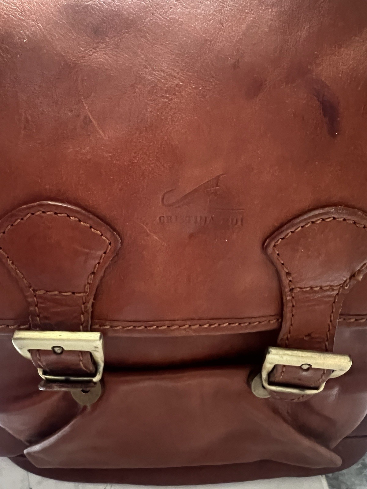 Cristina Rui Brown Backpack Buckle Drawstring Zip Inner Outer Pockets Men’s