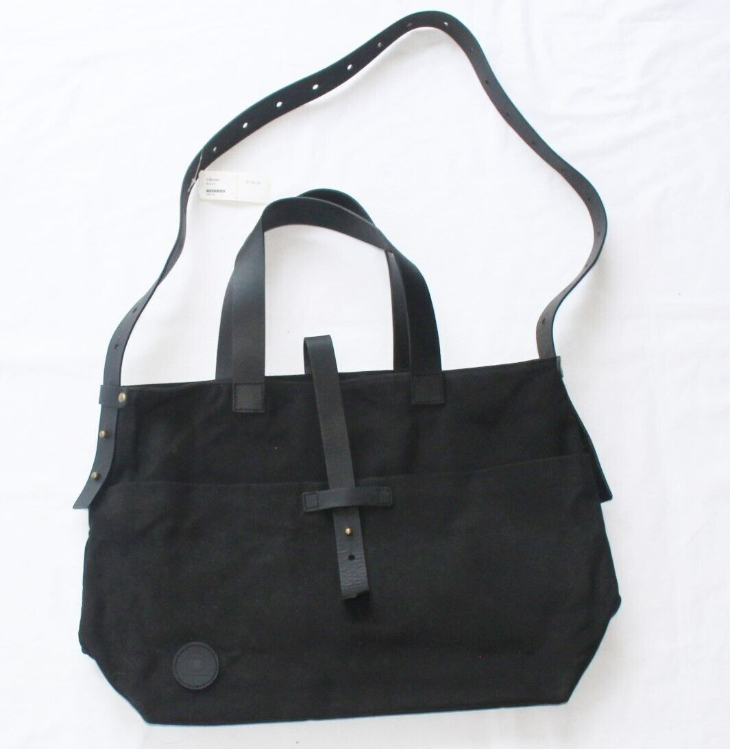 $130 New URBAN TRAVELWARE Canvas Messenger Bag BLACK Shoulder Leather Handle NWT