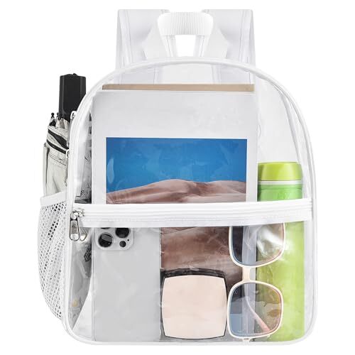 Clear Stadium Backpack 12x6x12 Mini Small Clear Bag Stadium Approved White