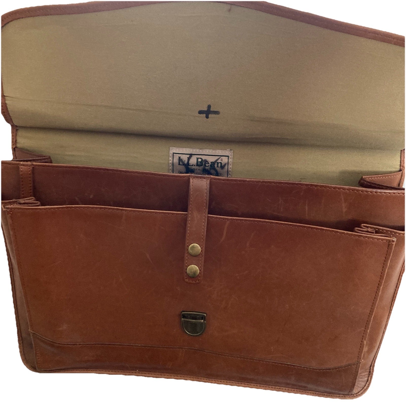 Vtg LL Bean Brown Leather Briefcase Attaché Organizer 17” x 12.5” Business Folio