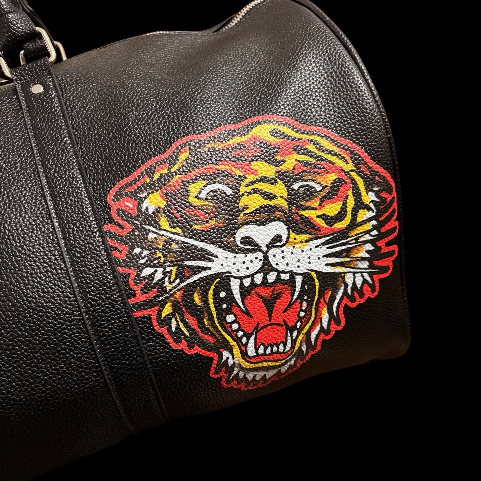 ED HARDY Roaring Tiger Black Duffle Weekend Black NWT Gym Sling Hand Bag Vegan