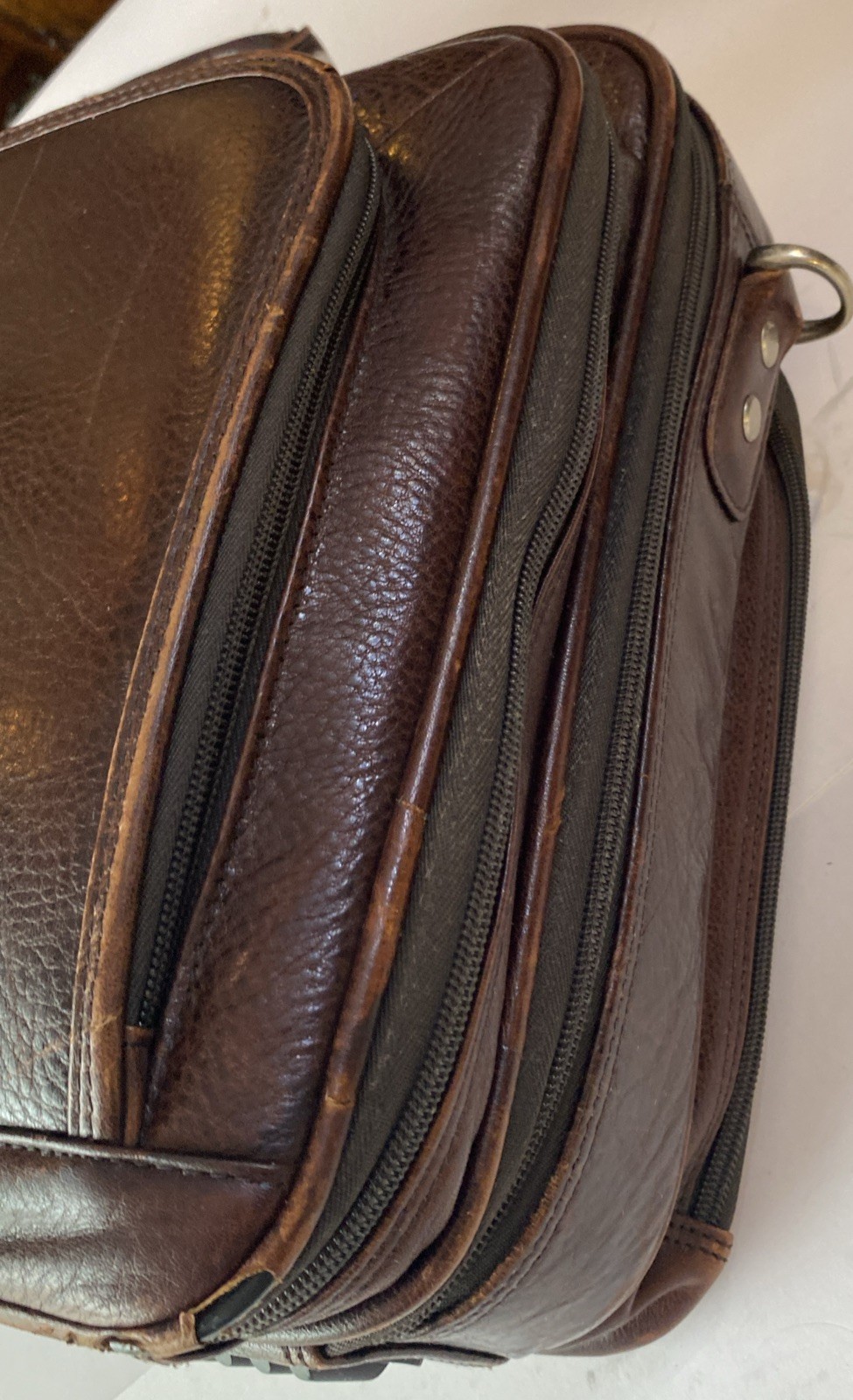 Vintage WILSON Genuine Leather Brown Travel Bag Expanding 5 Zipper Compartments