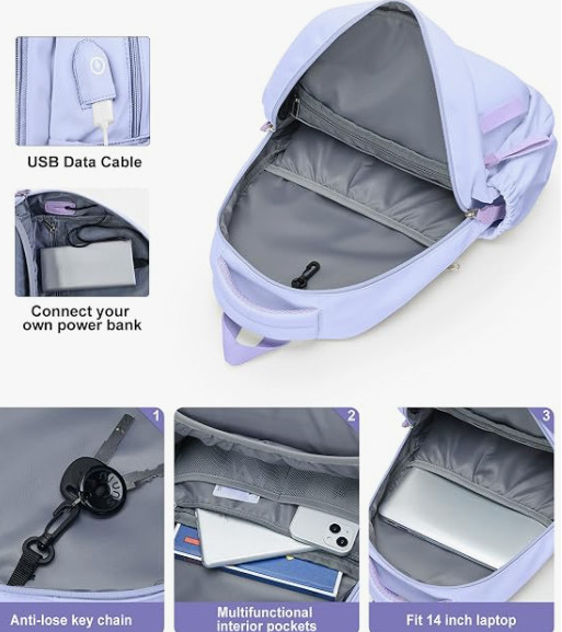 Waterproof 14″ Laptop Backpack USB Charging Port Office School Travel Bag NWT