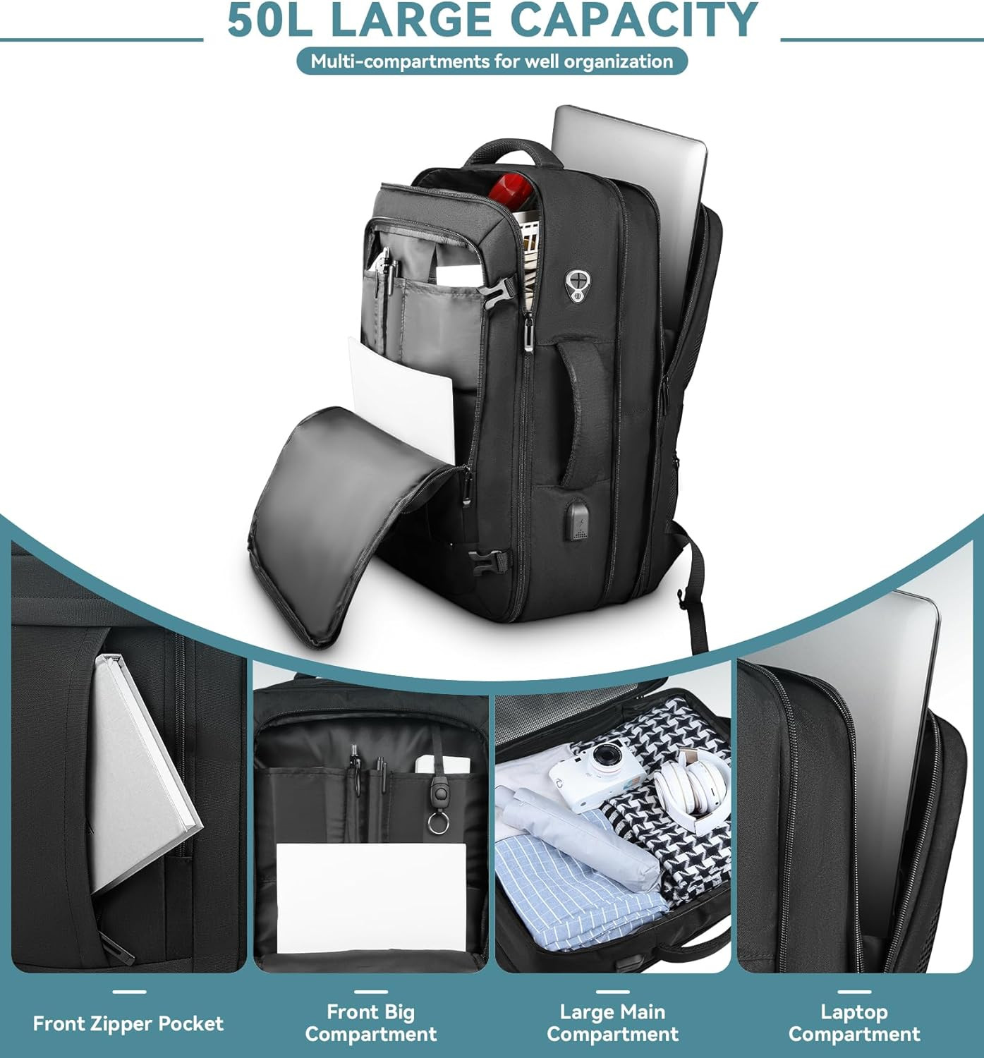 Mochila para portátil extragrande expandible de 50 l