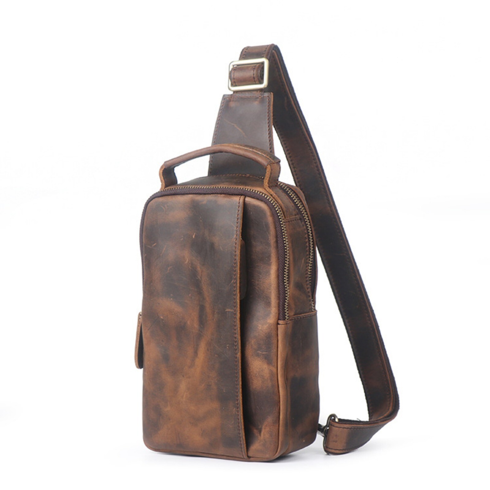 Men’s Leather Sling Backpack Crossbody Chest Bag for Travel Shoulder Pack