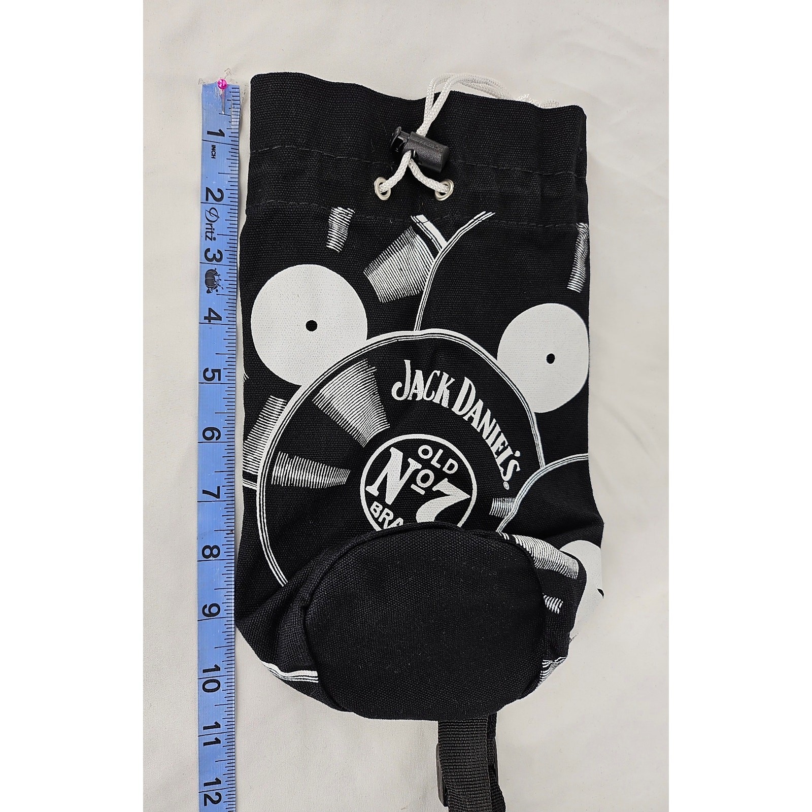 JACK DANIEL’S OLD NO. 7 BRAND DRAWSTRING BAG BLACK & WHITE VINYL RECORDS DESIGN