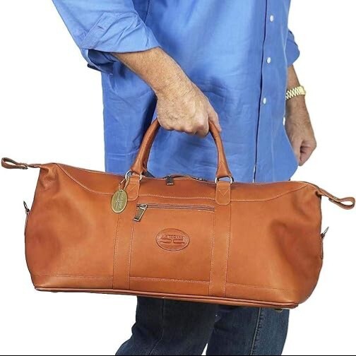 CLAIRE CHASE All American Leather Duffle / Travel Bag Saddle Brown Made Colombia