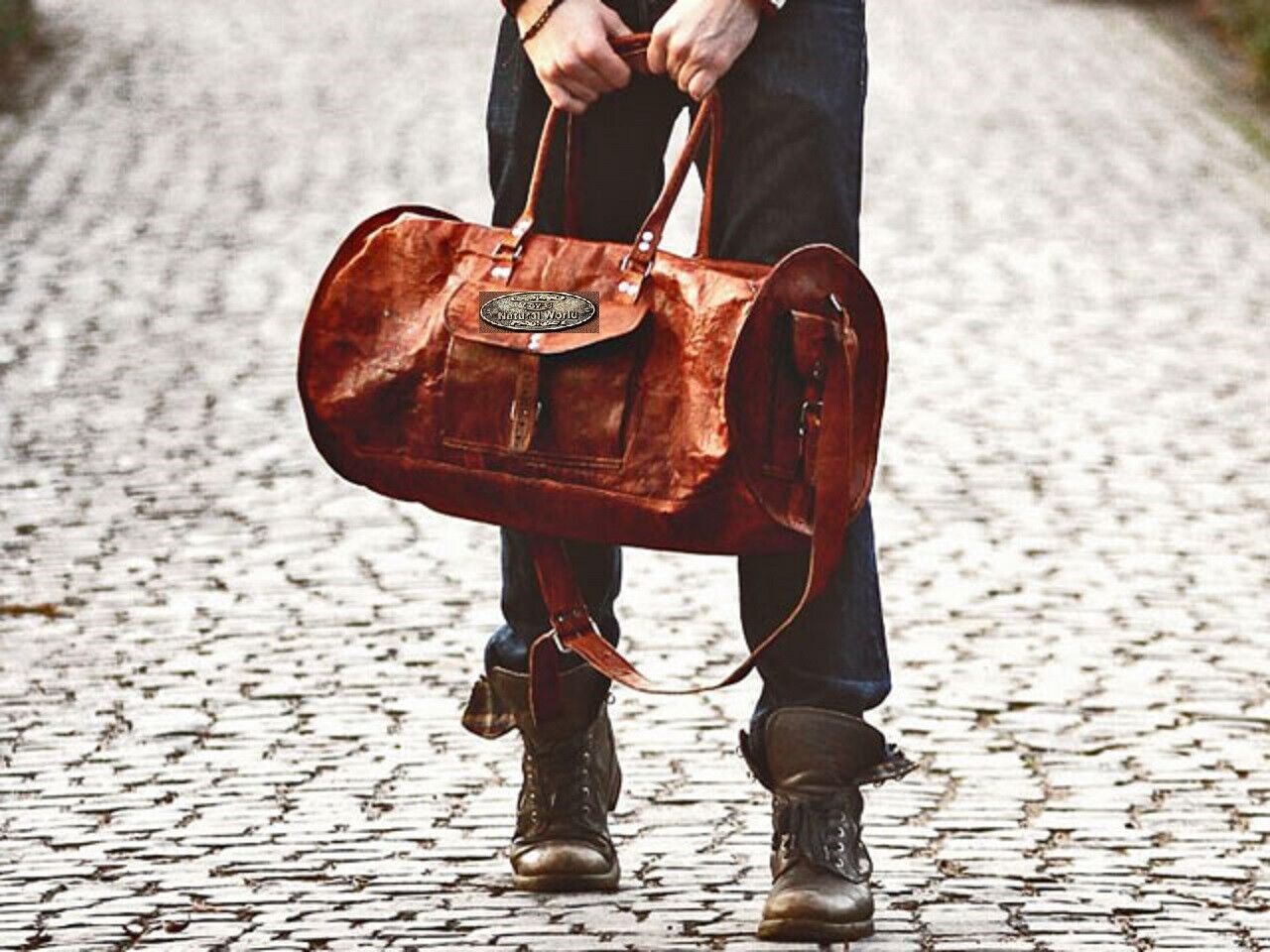 Men’s vintage duffle travel gym weekend overnight bag Unisex Leather Very large