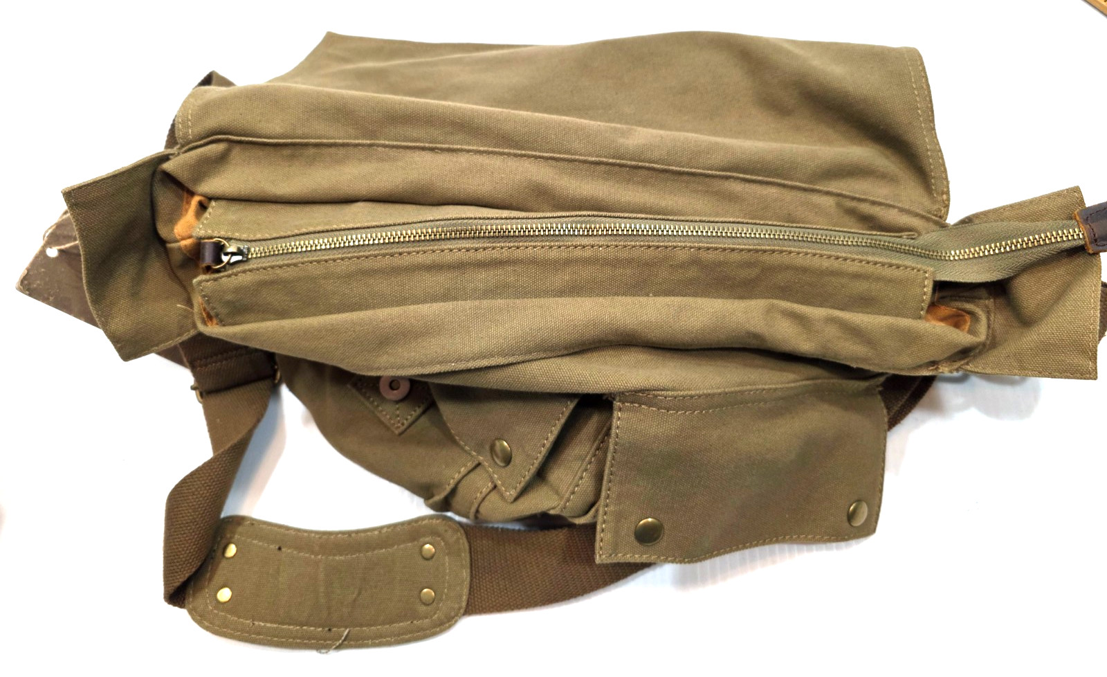 SC COTTON Canvas Messenger Shoulder Bag w Leather Straps Olive Green