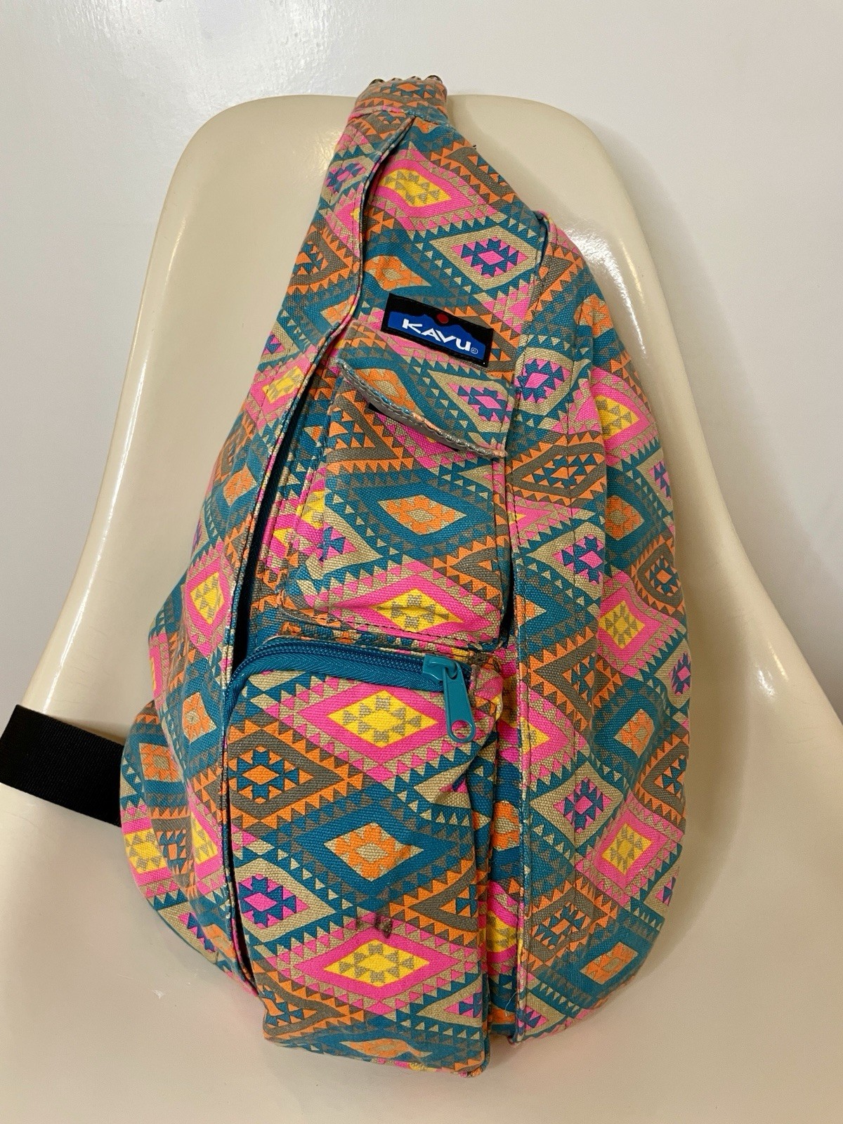 KAVU Rope Sling Crossbody Bag Teal/Pink Gorpcore Hiking Outdoor