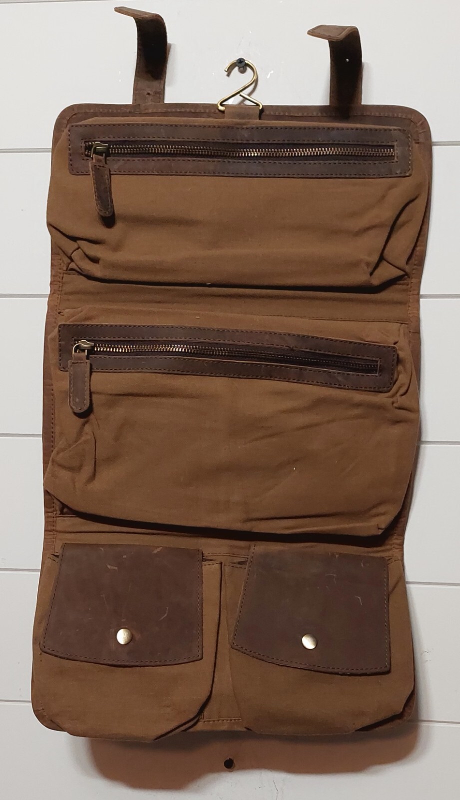 KomalC Genuine Buffalo Leather Hanging Toiletry Bag