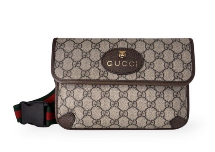 Gucci GG Pattern Belt Bag Beige Brown Green Red Web Strap Buckle Closure
