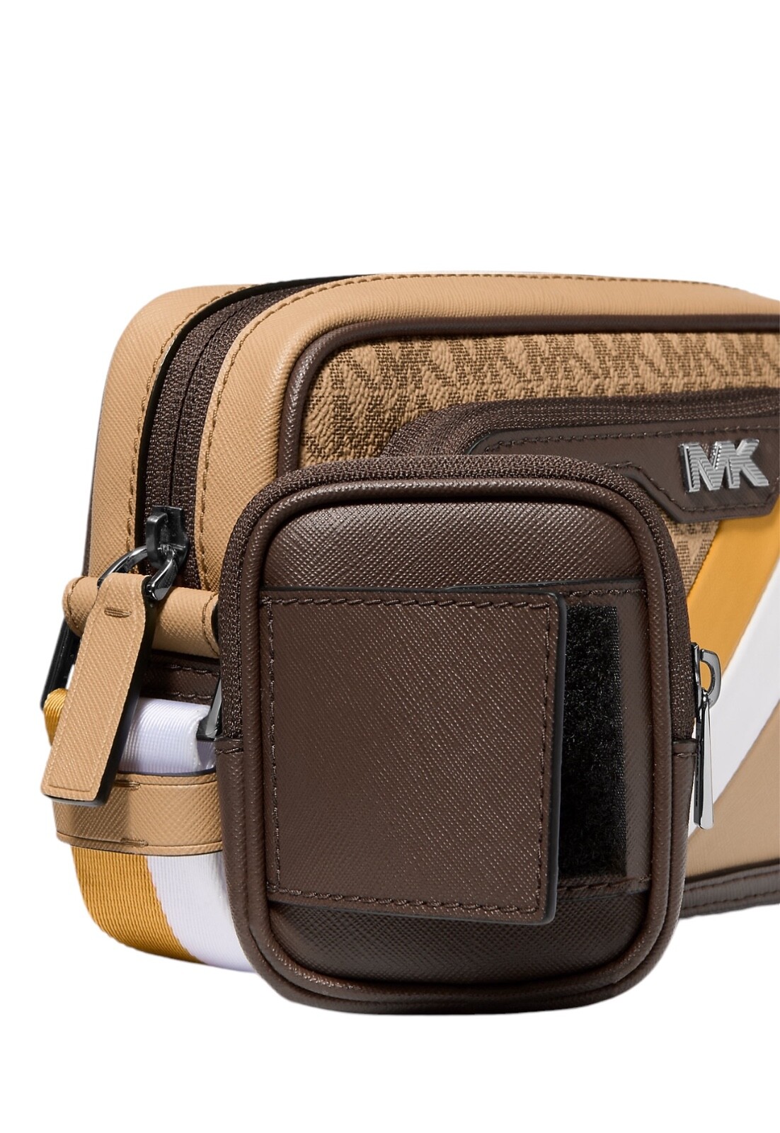 MICHAEL KORS RIVINGTON STRIPED CROSSBODY CAMERA BAG WITH POUCH GOLDEN ROD