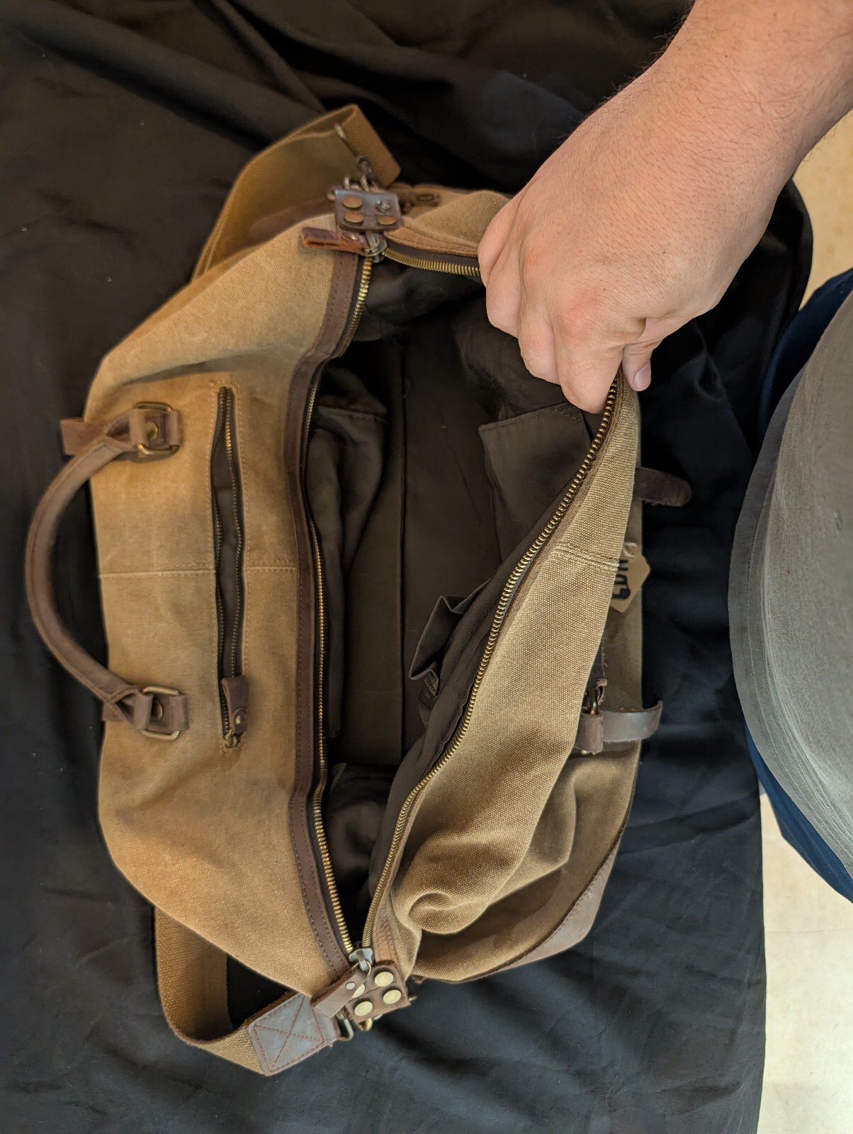Waxed Canvas & Leather Overnight Duffle Weekender Travel Bag Brass Hardware