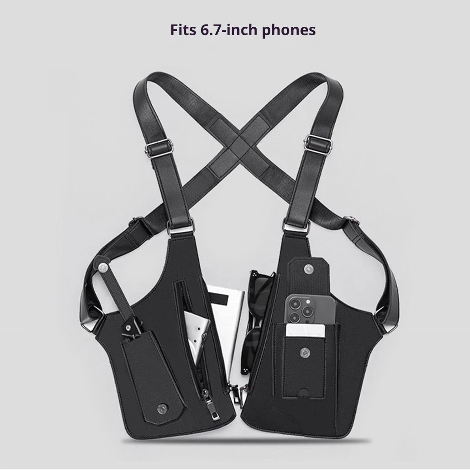 Men Double Shoulder Underarm Bag Anti Theft Holster PU Leather Travel Chest Bag