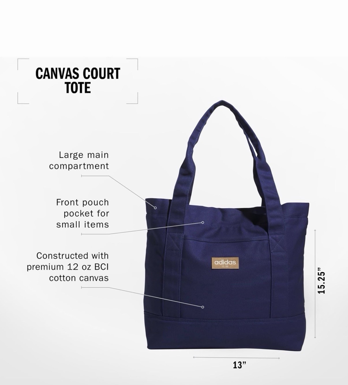 NEW adidas Canvas Court Tote Bag for Women and Men – Dark Blue – cotton