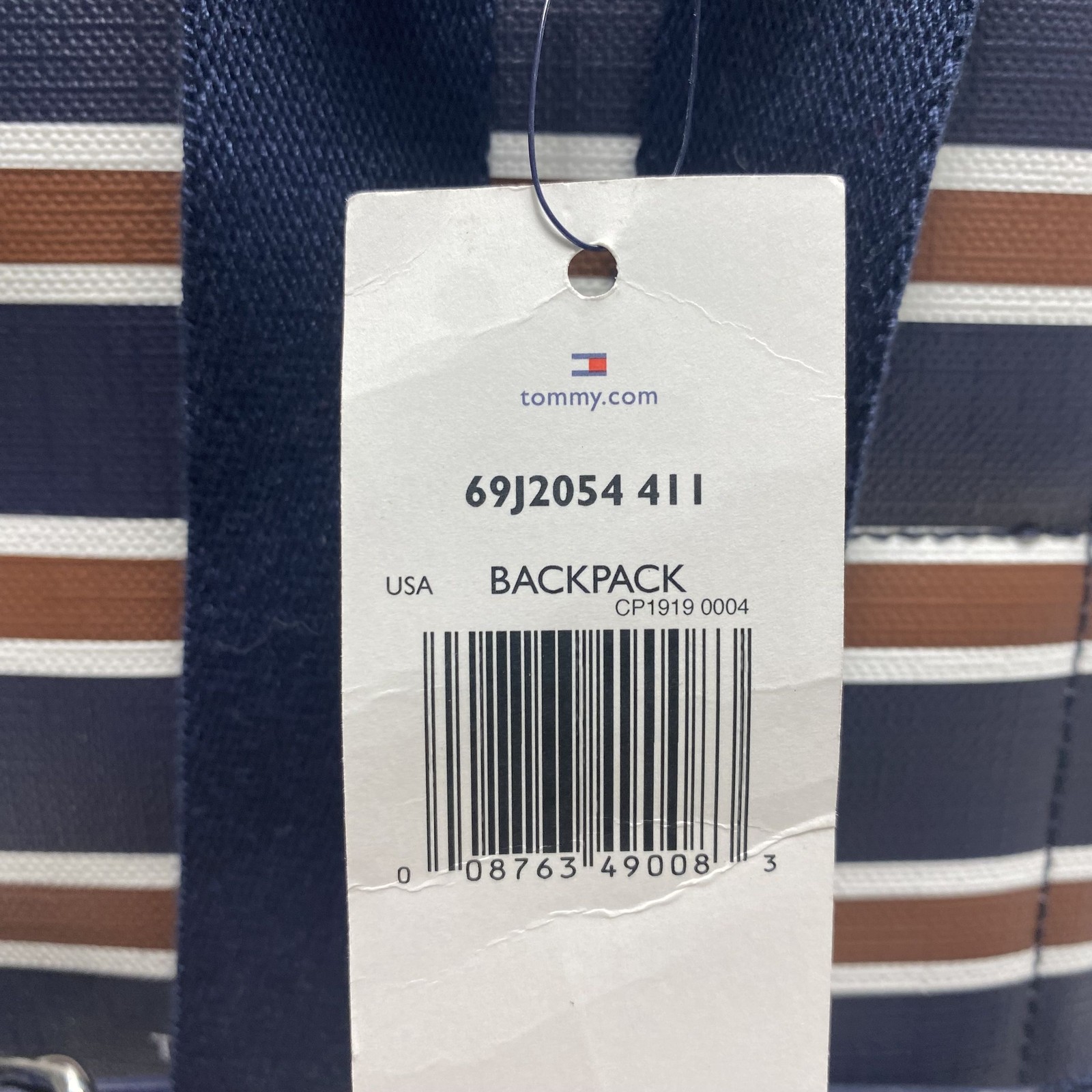 Tommy Hilfiger Navy Blue White Brown Striped Mini Backpack PVC Silver HW NWT
