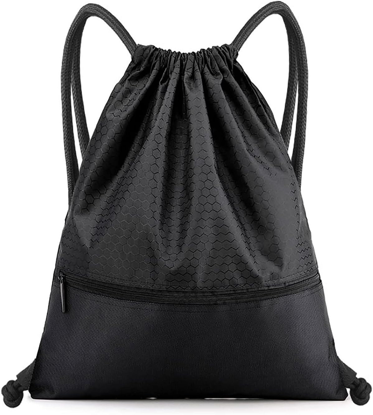 Drawstring Backpack Bag, Waterproof Draw String Back Sack with Zip Pocket, Gym D