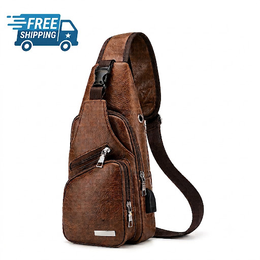 Chest Crossbody Bag Sling Backpack for Men with USB Charge Port Hole